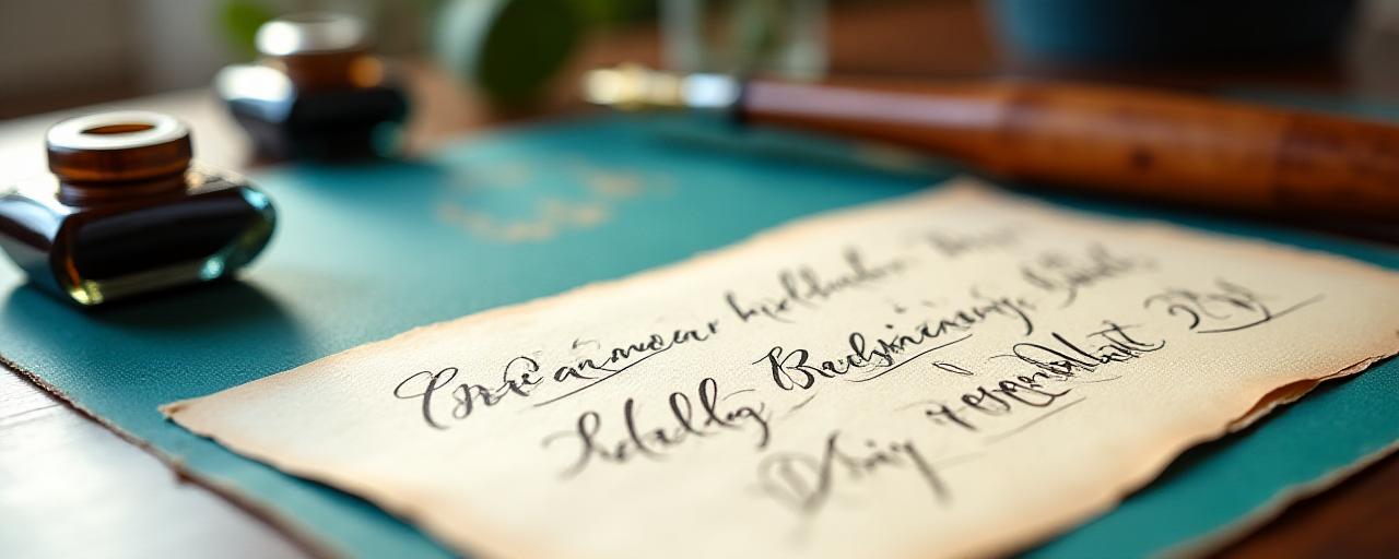 Calligraphy studio tools on a wooden desk