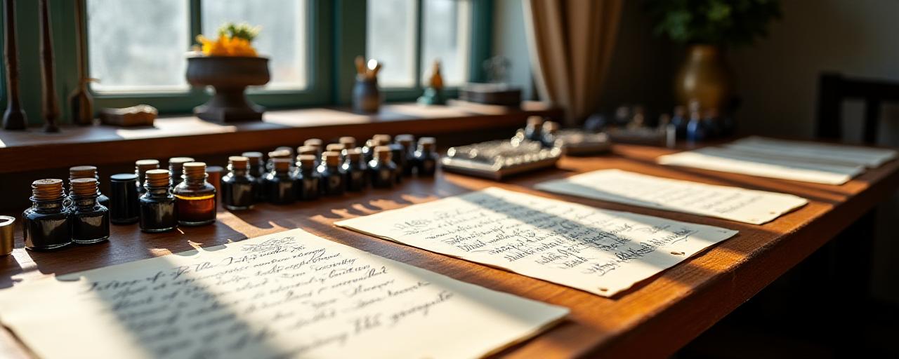 Wide shot of a professional calligraphy studio in New York